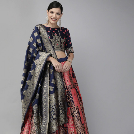 https://www.fashionrise.in/products/pink-navy-blue-woven-design-semi-stitched-lehenga-unstitched-blouse-with-dupatta