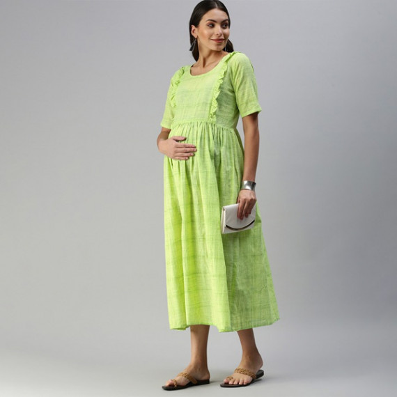 https://www.fashionrise.in/products/lime-green-woven-design-handloom-maternity-a-line-midi-dress