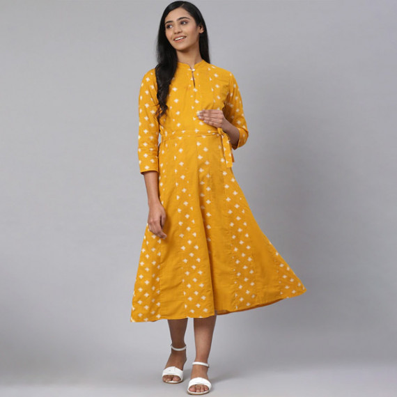 https://www.fashionrise.in/products/women-mustard-yellow-off-white-printed-pure-cotton-maternity-a-line-dress